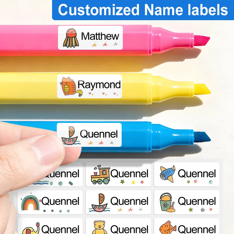 Adesivi con nome personalizzato per elementi essenziali per bambini e contenitori per il pranzo: etichette personalizzate impermeabili, adesivo ecologico, materiale scolastico
