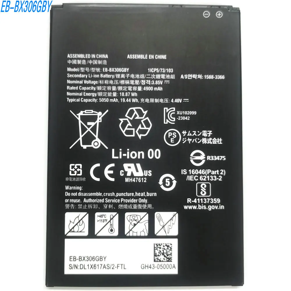 

Литий-ионный аккумулятор EB-BX306GBY, 2025 год, 3,85 В, 18,87 Втч для Samsung Galaxy Tab Active 5
