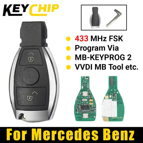 KC VVDI MB 도구 등 메르세데스 벤츠 스마트 원격 자동차 키 Fob 2 버튼 433MHz 유럽 버전 MB-KEYPROG 2를 통한 BGA 및 NEC 프로그램