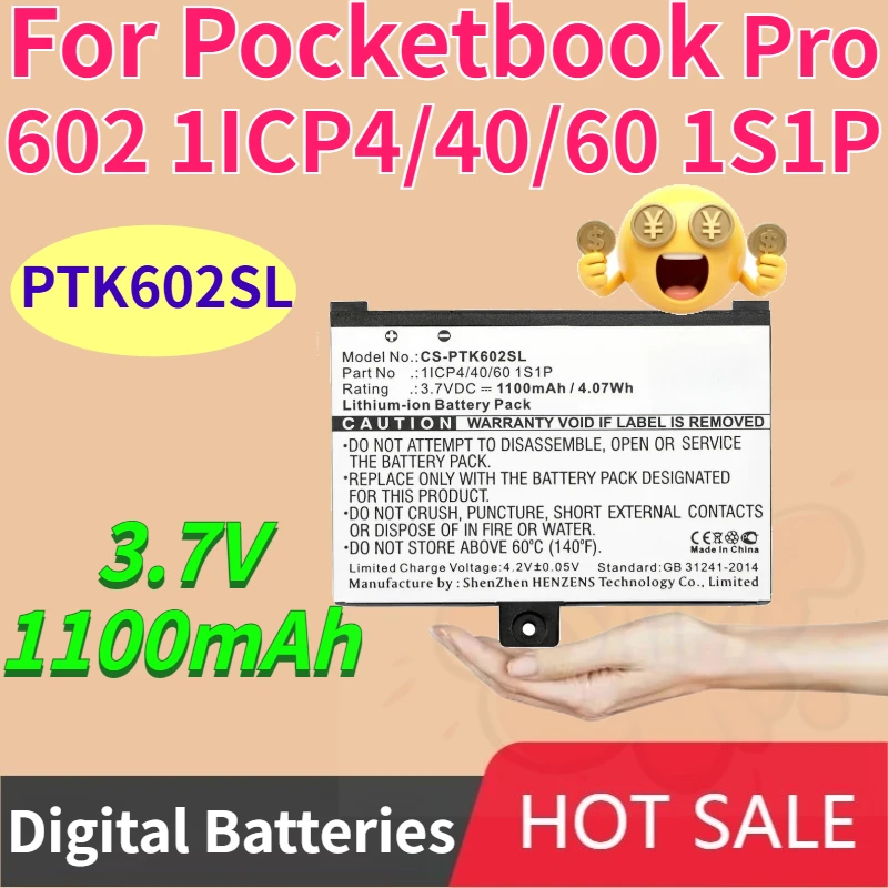 For Pocketbook Pro 602 Rechargeable Battery PTK602SL 3.7V 1100mAh 4.07Wh 1ICP4/40/60 1S1P Replace Lithium Mobile Phone Battery