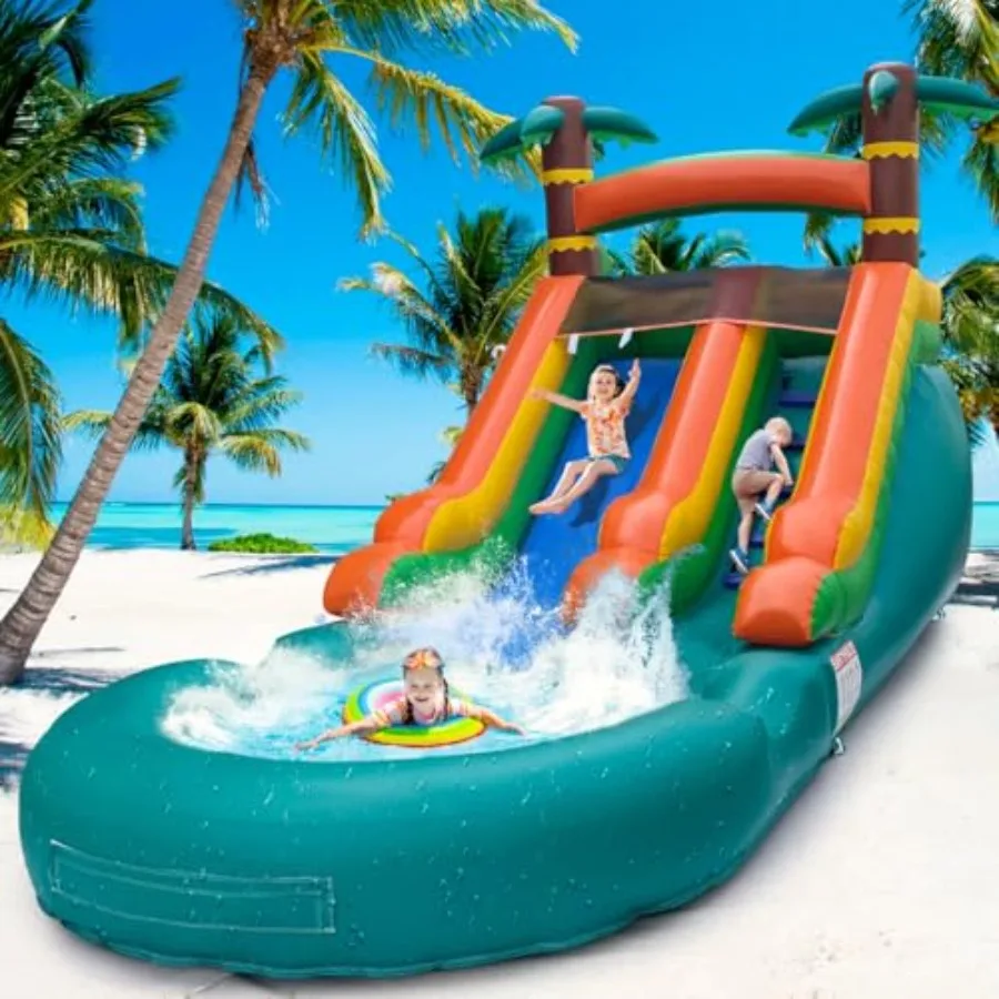 

Commercial 21FT Green Inflatable Water Slide for and Adults with 950W Blower and Splash Pool 100 PVC Material 21x12x9FT