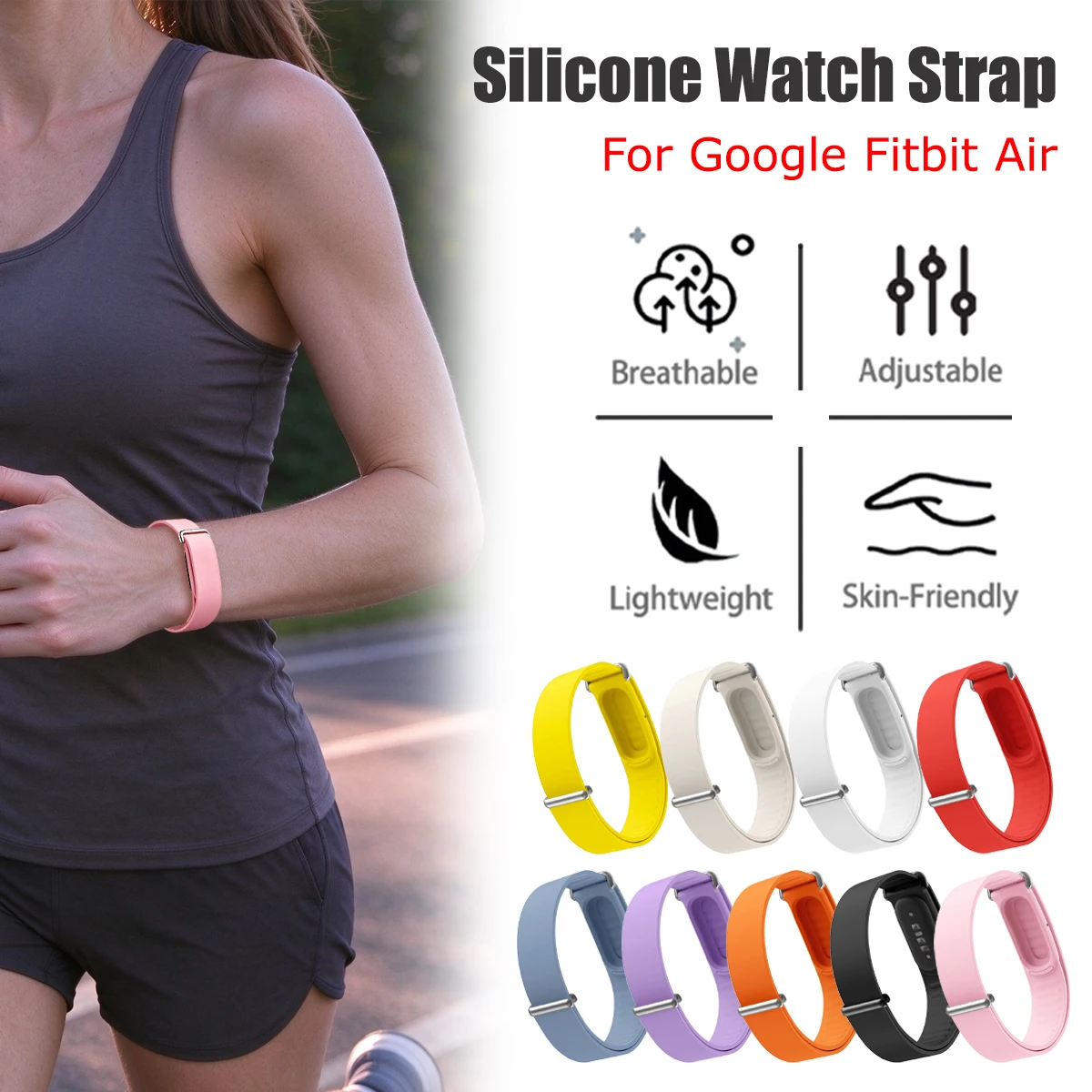 Silicone Loop Band for Google Fitbit Air Sports Wrist Strap Replacement Bracelet Belt for Google Fitbit Air Adjustable Wristband