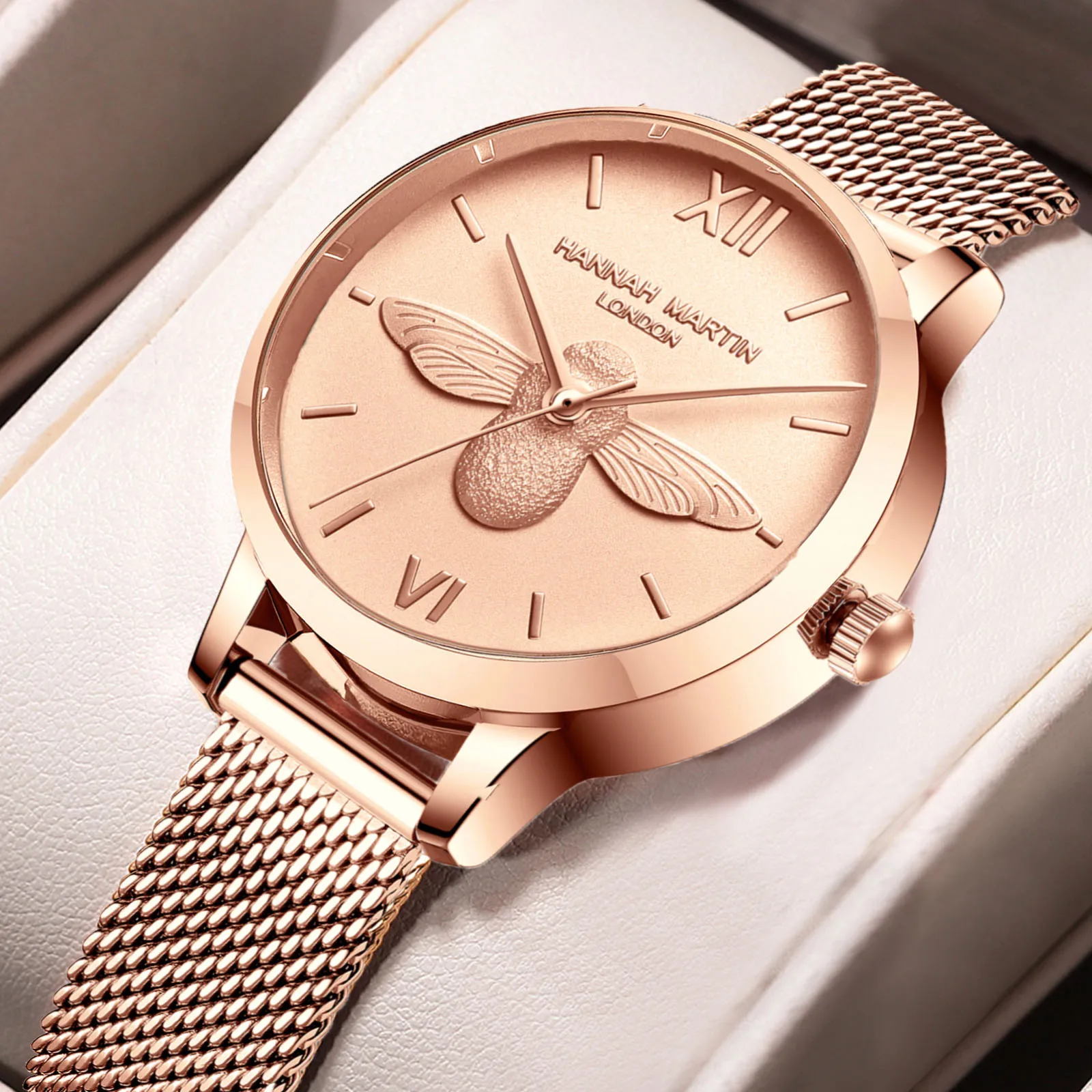 Elegante Ladies Watches Waterproof 3D Gold Bee Embossed Design Japanese Original 31mm Fashion Ouartz Wristwatches Womens Gifts