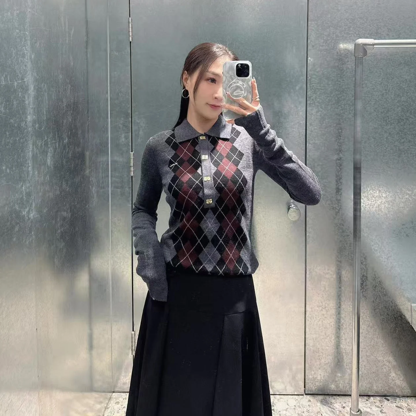 

Новый осенне-зимний модный женский свитер Nordic Street Slim Fit из шерстяной смеси с ромбовидным узором