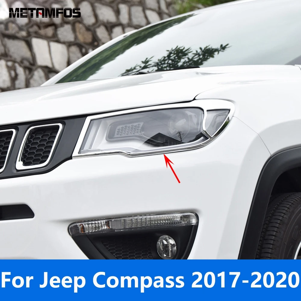 

Head Light Lamp Cover Trim For Jeep Compass 2017 2018 2019 2020 Chrome Front Headlight Protection Frame Exterior Accessories
