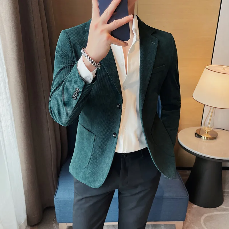 2023 Mode Mannen Corduroy Blazers Top Kwaliteit Business Casual Pak Jassen Slim Fit Wedding Bruidegom Streetwear Sociale Jurk Jas