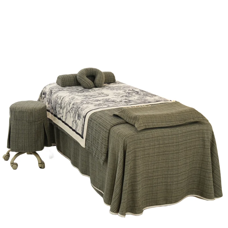 Gray Checkboard Beauty Massage Table Cover Spa Bed Sheet With Face Hole Beauty Salon Massage Table Bed Sheet Beds Mattress Set