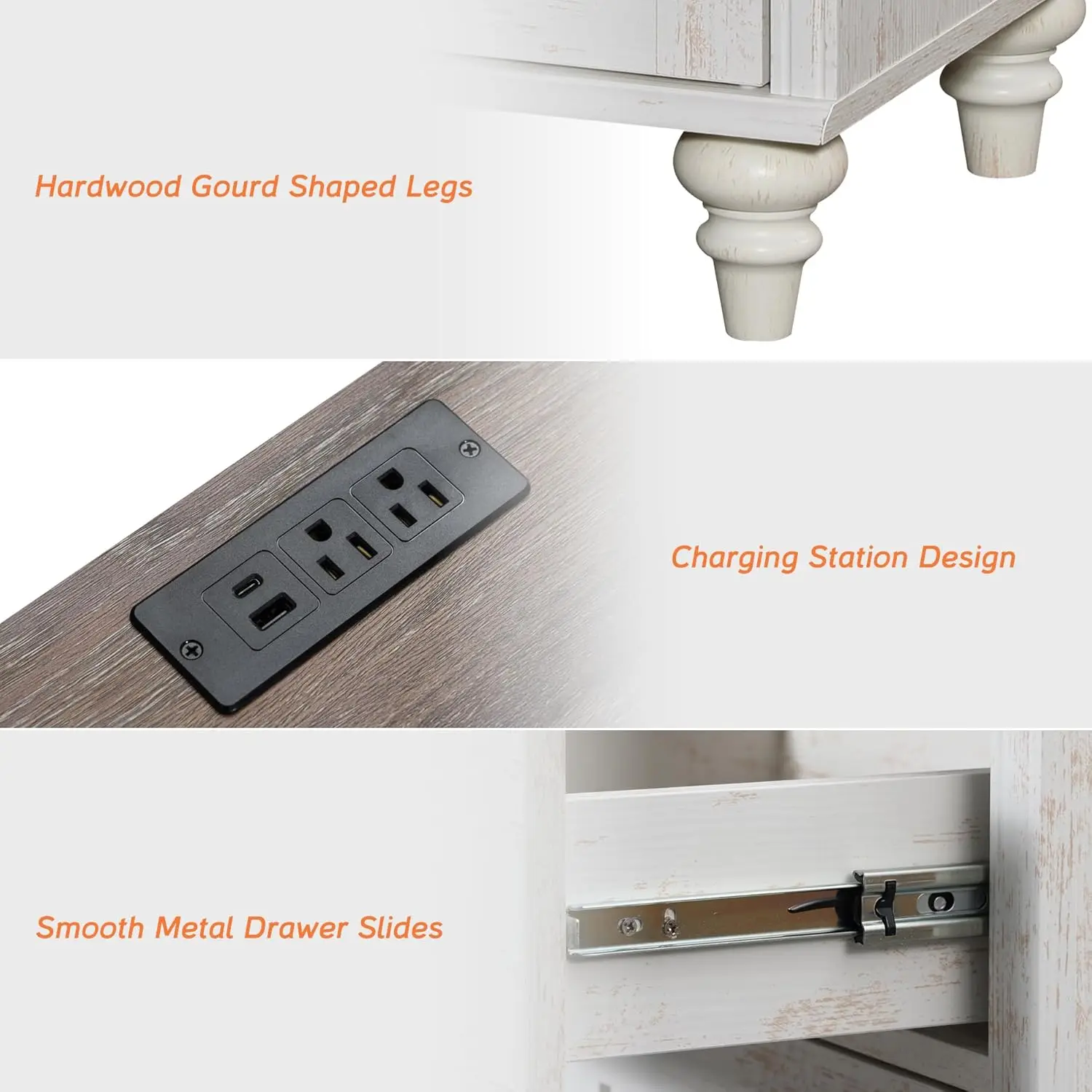 Set of 2 End Table with Charging Station, Wood Nightstands with Drawer and Storage Cabinet, Modern Side Tables, Customized - view 4