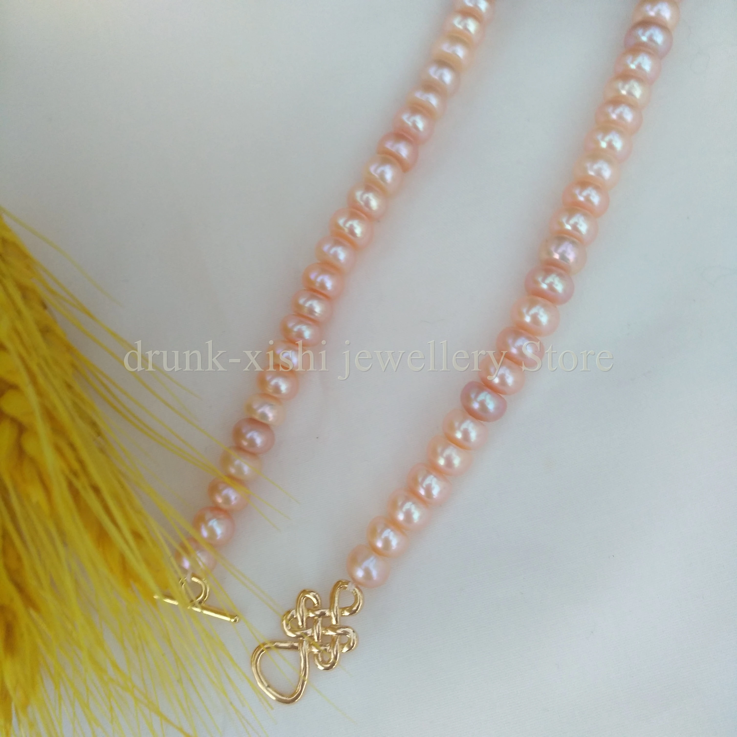 Single Strand 18in 19in Princess Length Natural 7-8mm Gold Pink South Sea Real Pearl Necklace Chinese Knot Clasp Free Shipping