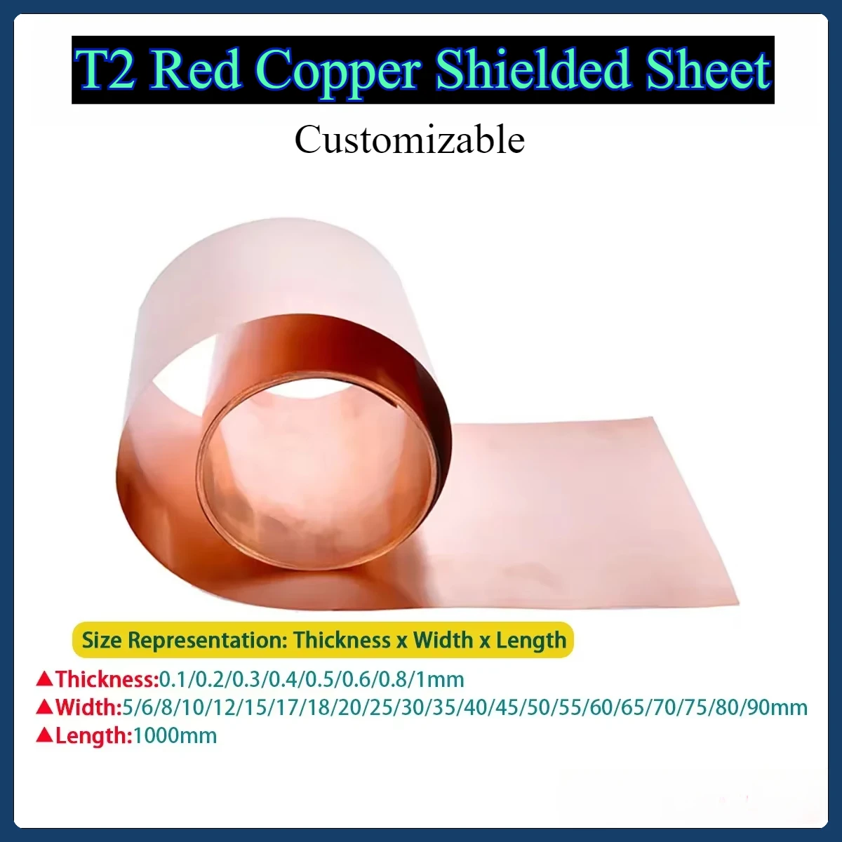 

1M T2 Red Copper Shielded Sheet Roll 99.99% Pure Copper Foil Strip High Purity Thickness0.1mm -1mm Width 5-90mm
