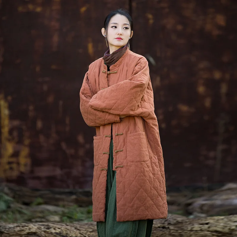 

2025 Winter Women's Ramie-Cotton Quilted Coat with Frog Closures & Boho Style.