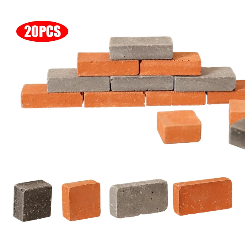 20Pcs 1:12 Dollhouse Miniature Red/Grey Brick Sand Bricks Wall Bricks Roof Tiles Doll House Building Scene Decor Accessories