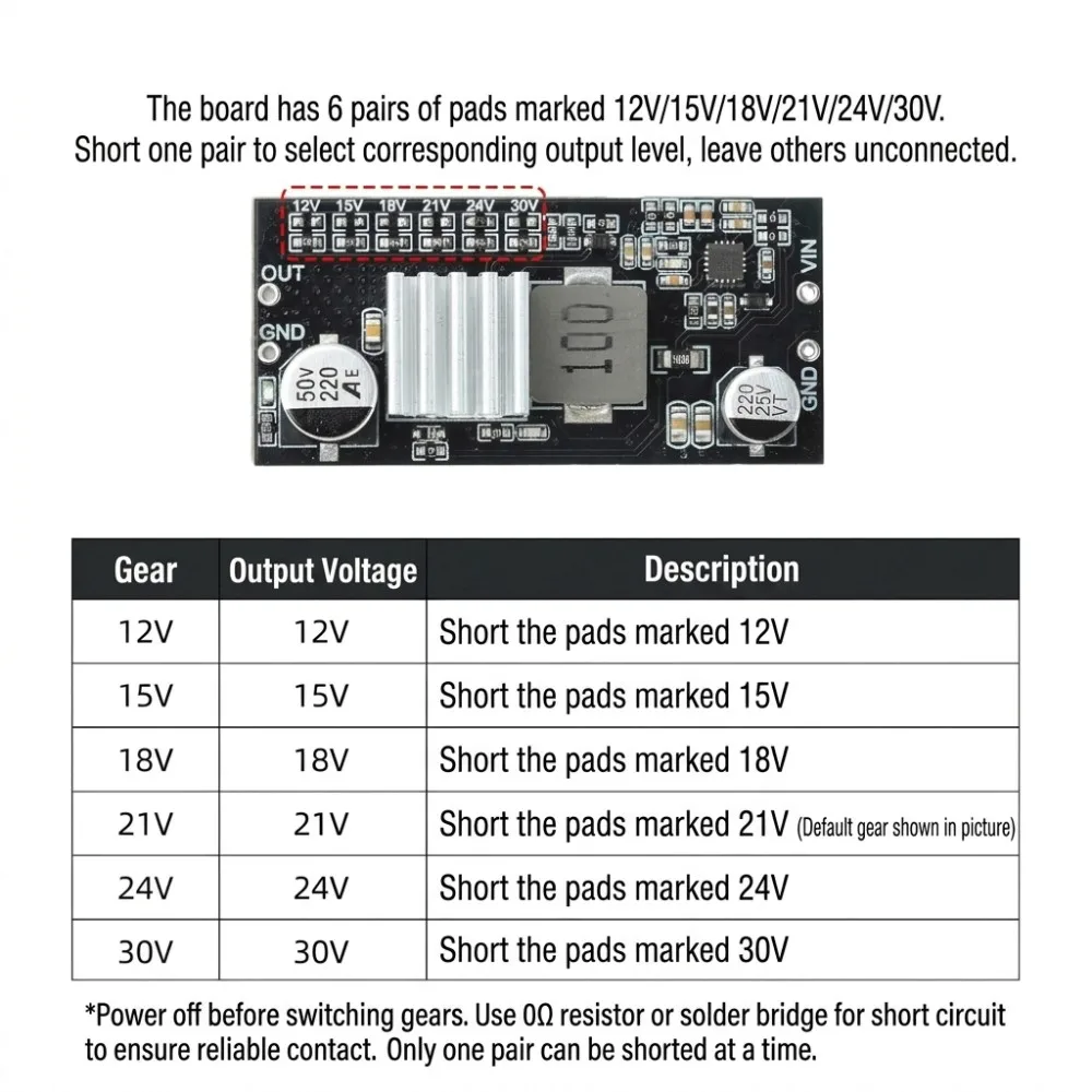 DC-DC Boost Converter Board 9-12V Input to 15V 18V 21V 24V 30V Multi Voltage Output 2A Adjustable Step Up Power Supply Module