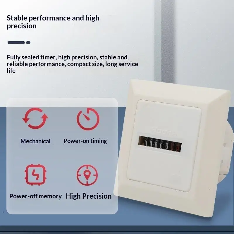 HM1 Square Digital Hour Counter 0.3W Low Consumption Timer Gauge AC220-240V 50Hz 0-9999999 for Production Line Timing