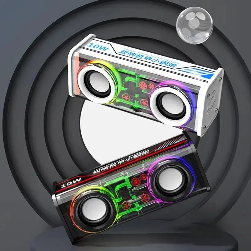 V8 Speakers Transparent Mecha Bluetooth 5.0 Wireless Double Bass Diaphragm Subwoofer Music TWS RGB Light Mini Party Loudspeaker