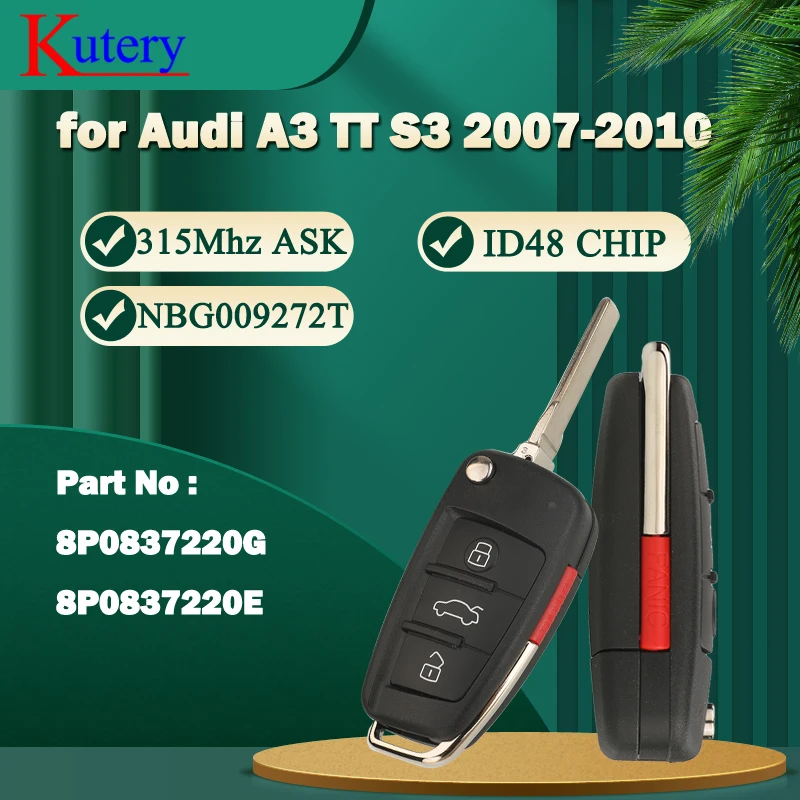 

Jingyuqin 4 кнопки ID48 чип 315 МГц 8P0837220G 8P0837220E складной автомобильный дистанционный брелок для Audi A3 TT S3 2007-2010