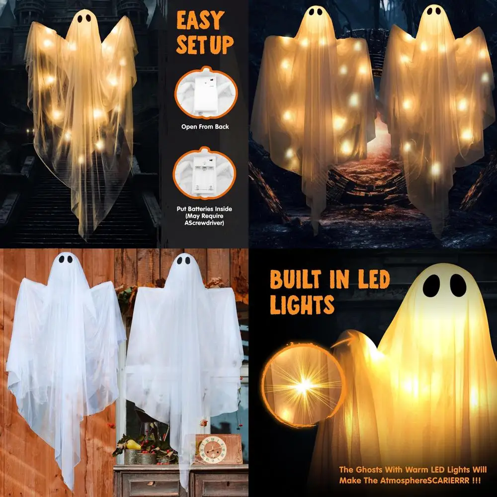 

Set of 2 47 LED-lit Halloween Flying Ghosts for Outdoor and Indoor Haunted House Decorations