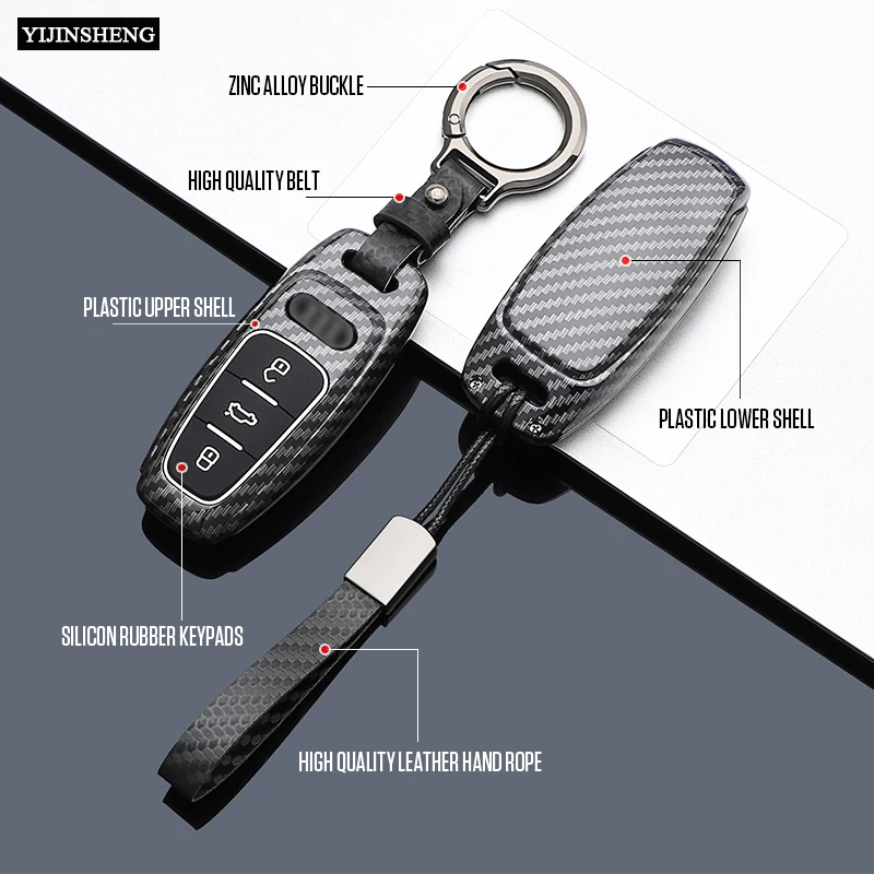 ABS Carbon Style Car Key Case Cover Fob Keychain for Audi A1 A3 A4 8P 8L 8V A5 B6 B7 A6 A7 C5 C6 Q3 Q5 Q7 4F S3 S4 S6 RS3 TT view 5