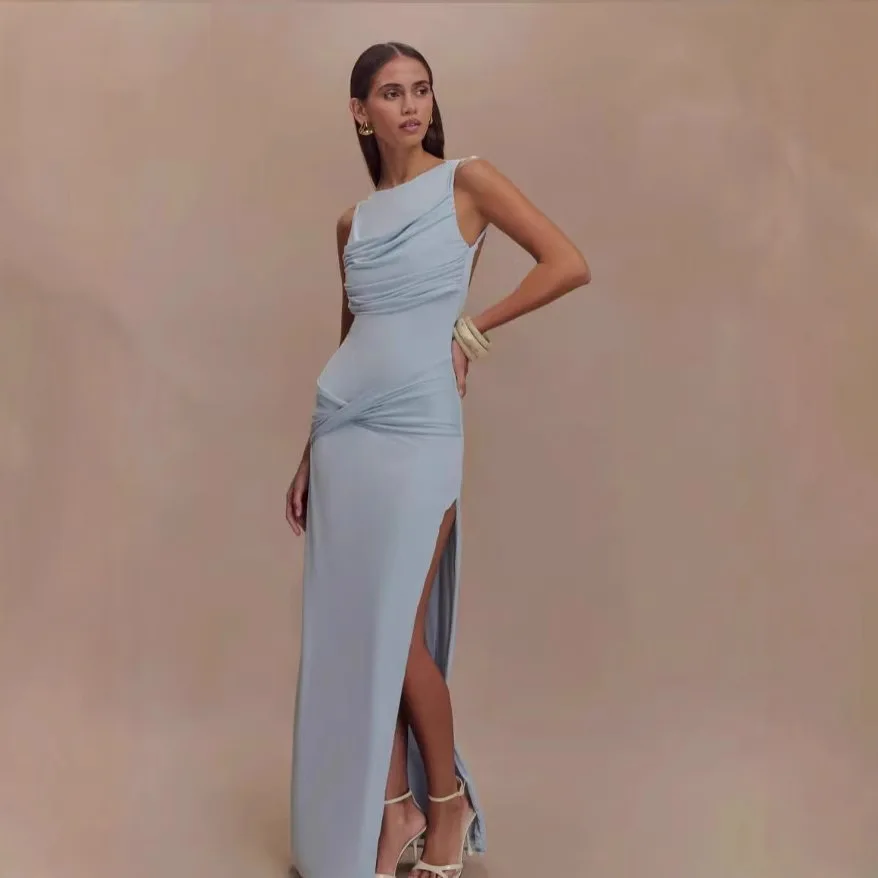 

Синий круглый Ne Bal Slim Long Dr Sexy Svel Ele Sle Повседневная одежда из полиэстера Европейский Sle Ladies Dr