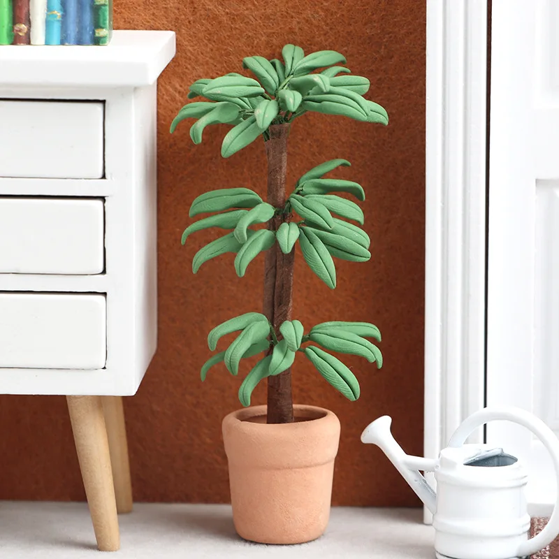 

1:12 Dollhouse Miniature Clay Plant Model - DIY Brazilian Wood & Pachira Macrocarpa Bonsai for Dollhouse Decor