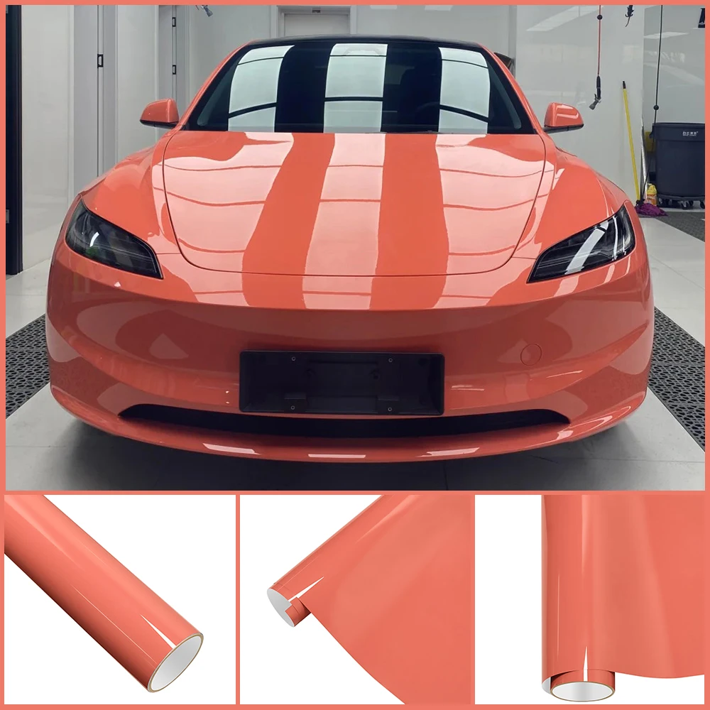 

Glossy PET Platinum Coral Orange Car Vinyl Wrap Film Waterproof Scratch Resistant Sticker Motorcycle Auto Body Decoration Film
