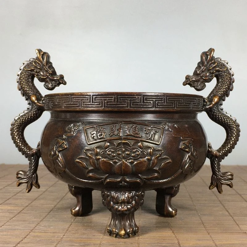 

Vintage Double-Dragon Incense Burner with Animal-Footed Base and Three-Legged Stove for Tea Ceremonies and Home Decor
