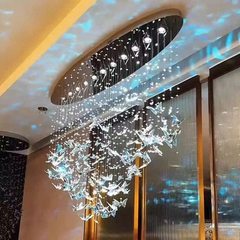 

Crystal butterfly chandelier, restaurant light luxury oval hotel bar island floor lamp