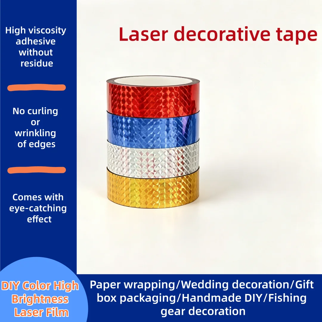 Colorful Laser Tape, Colorful Reflective Gift Decoration Tape, Gift Box Packaging, DIY Self-Adhesive Decorative Handmade Tape