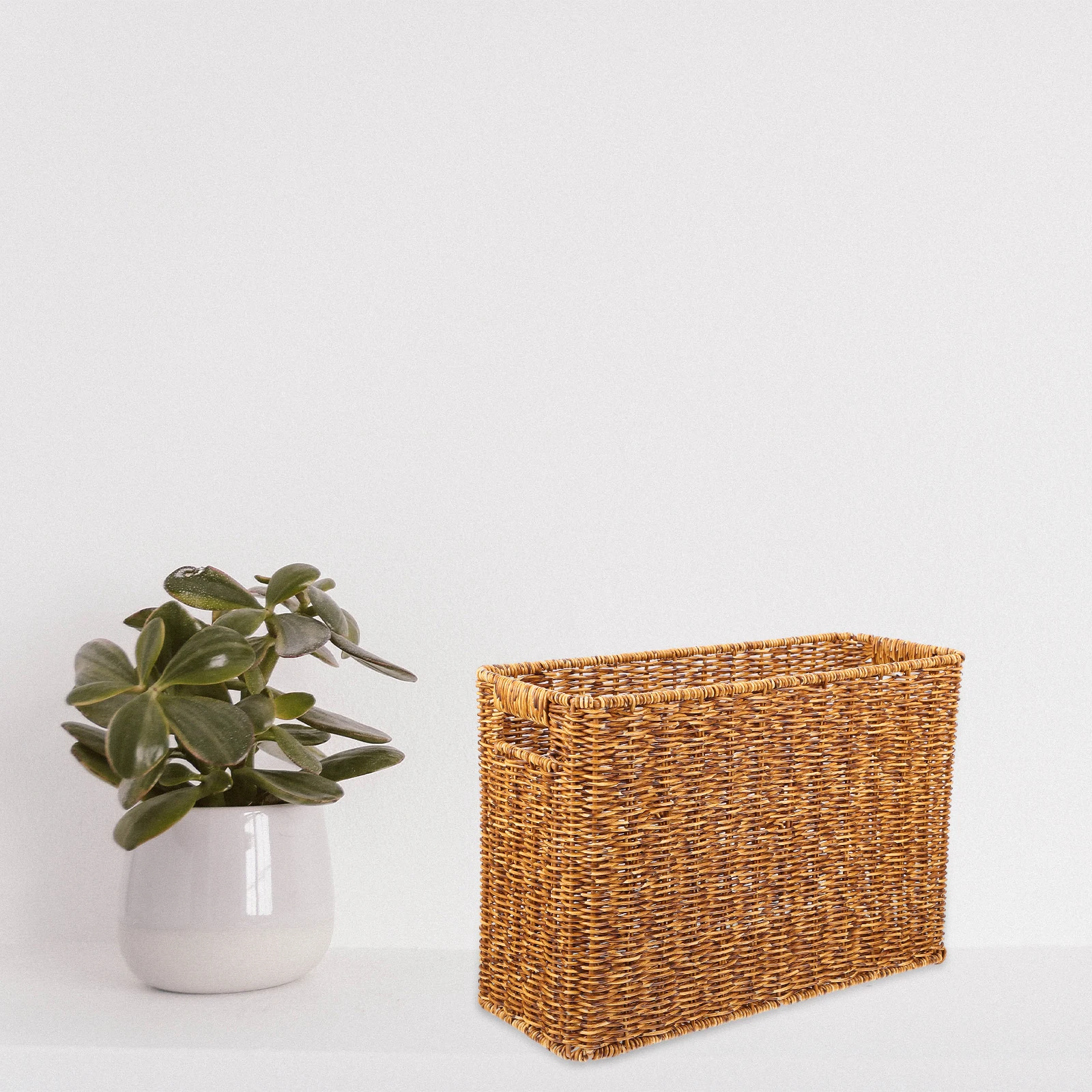 

Magazine Basket Storage Hand Woven Home Holder Floor Coffee Table Rattan Material Kitchen Living Room