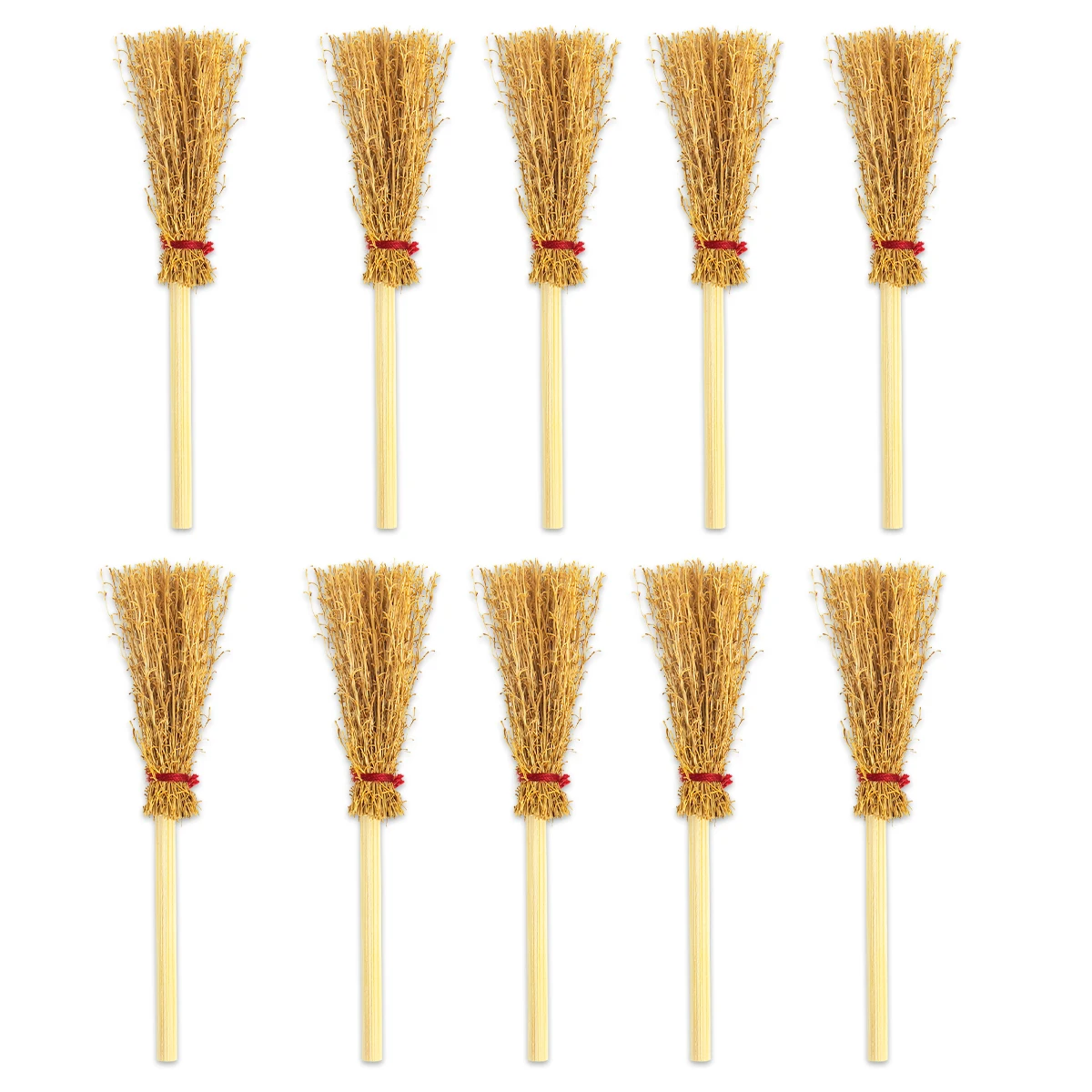 Lot De 12 Mini Balais En Paille – Décoration Maison De Poupée, Sorcière, Cosplay – Coton Et Bois