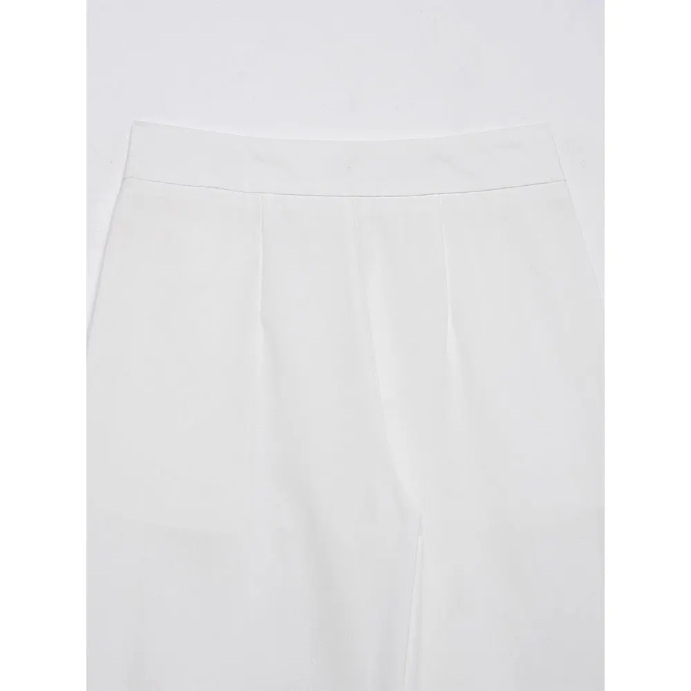 DUOPERI femmes mode blanc plissé jambe large pantalon décontracté taille moyenne pleine longueur femme Chic dame pantalon