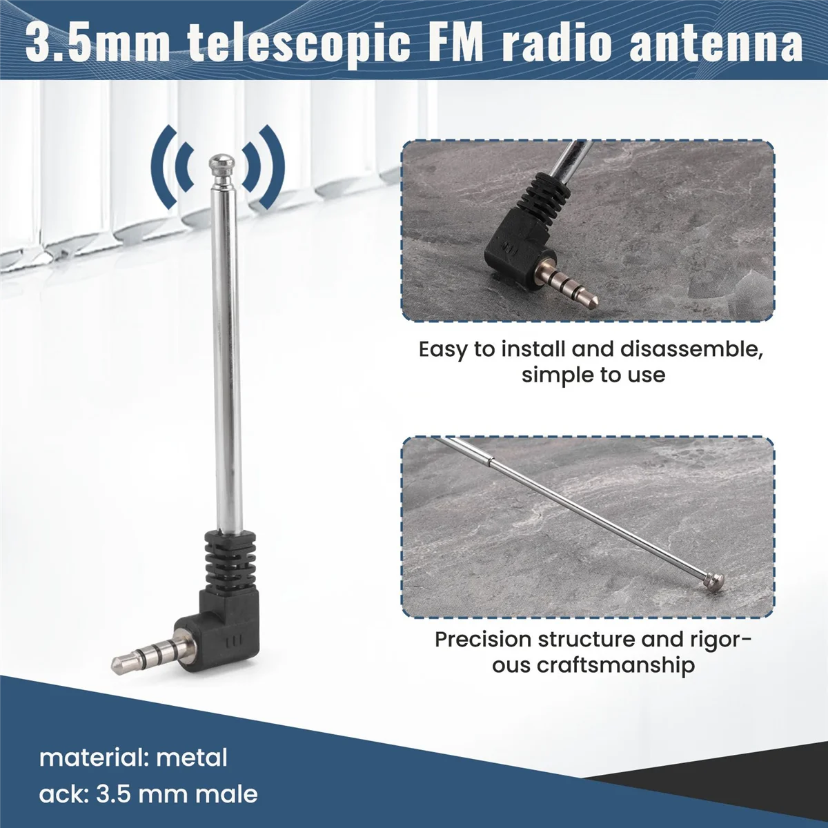 Retrátil fm rádio antena para o telefone móvel, 3.5mm