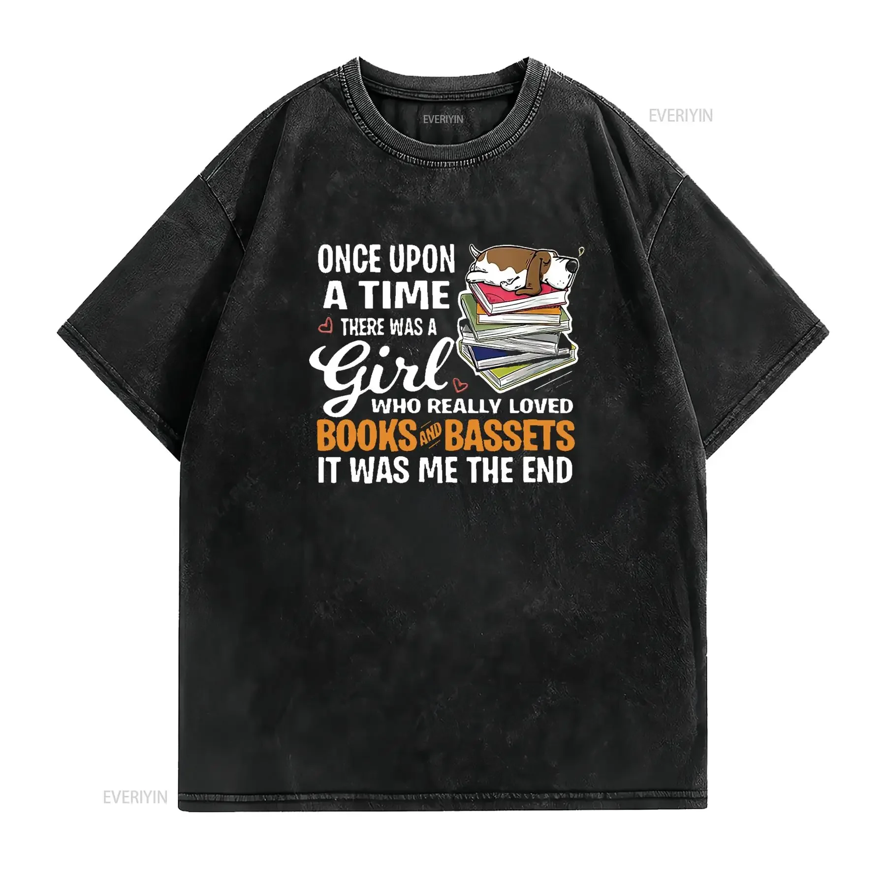 Womens Basset Hound Girl Who Loves Books Ho Unique Women s  T Shirt Stylish Design vintage Washed Top For Everyday Wear fashion