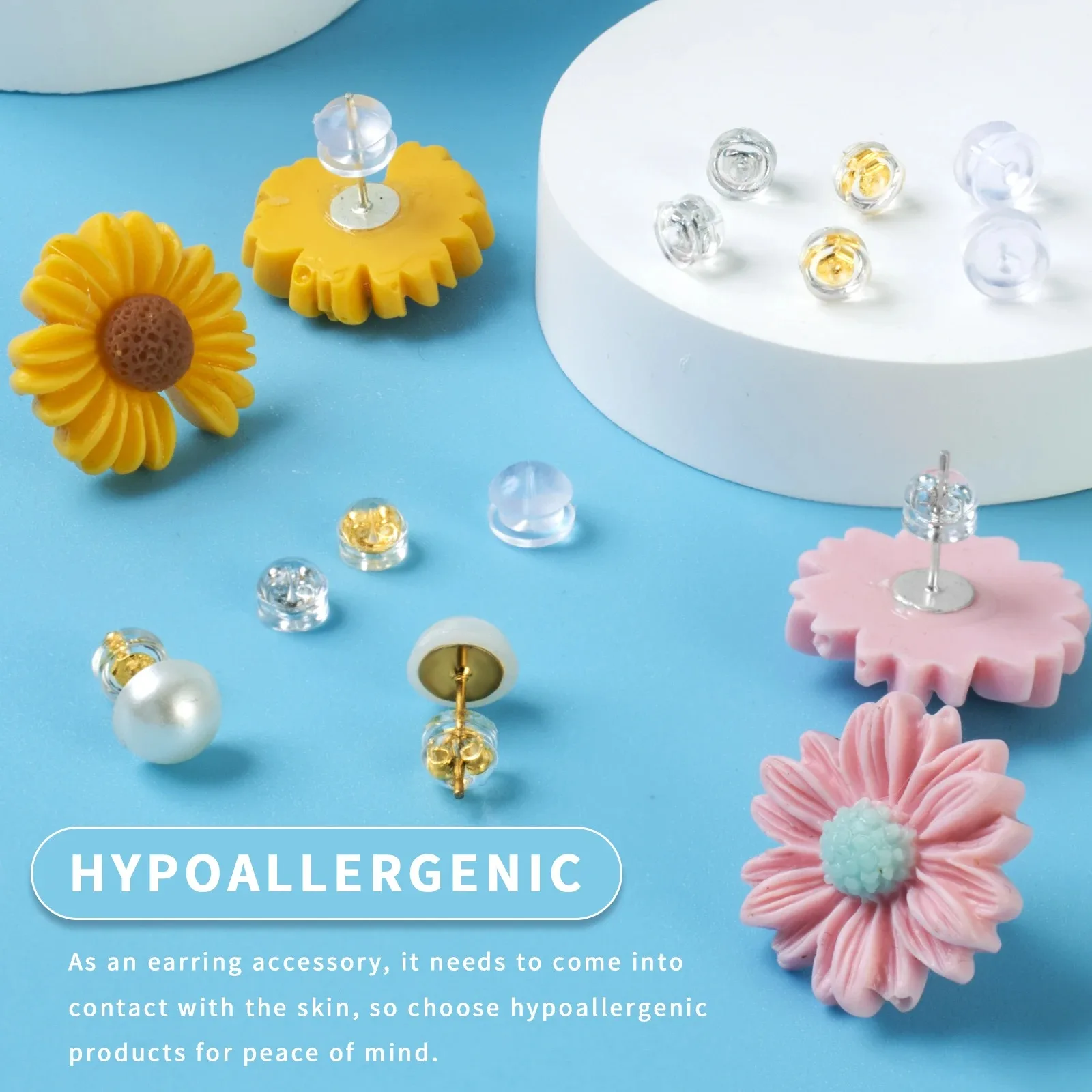 50Pcs Professional Earring Security Set - Mixed Clear/Gold/Silver Backs + Dome Stoppers w/Metal Insert | Non-Slip & Case Include