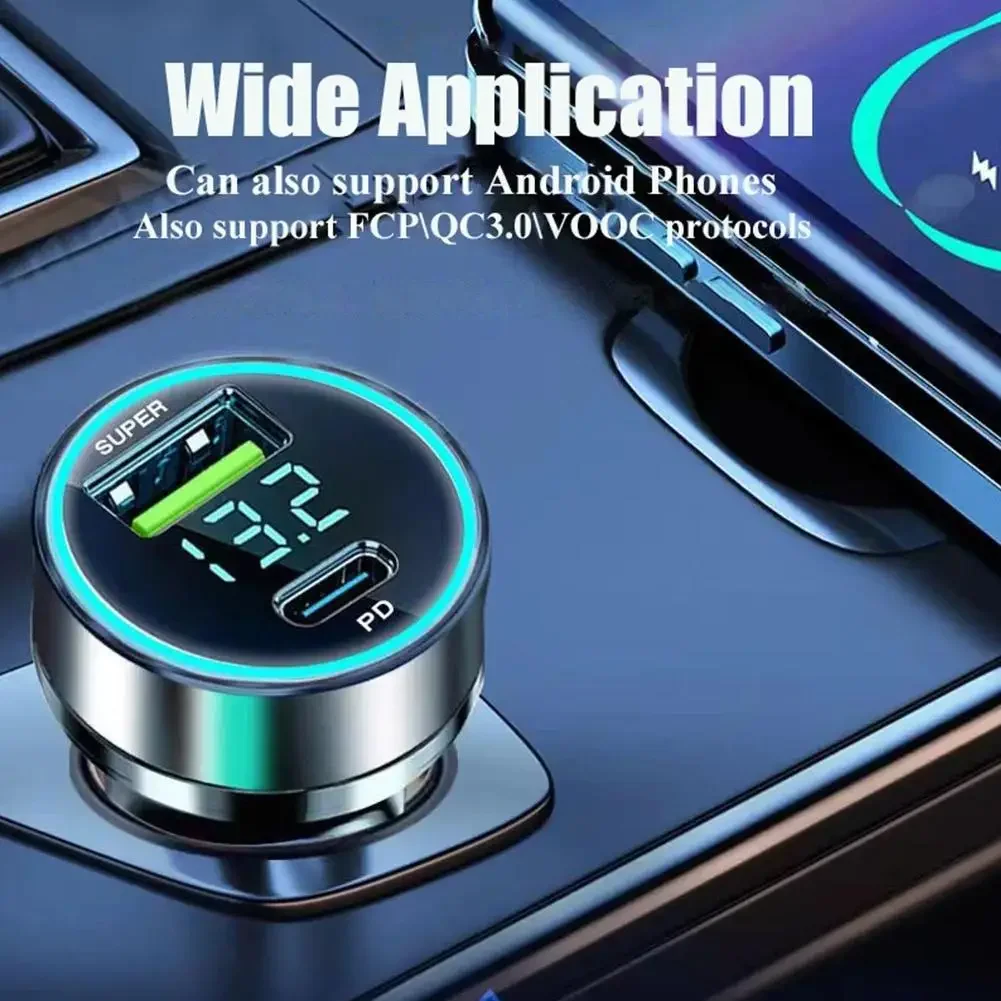 Car Charger Bluetooth 5.0 Car FM Transmitter PD Type-C Dual USB Ambient Player MP3 Charger Type-C Wireless Light 3.1A Handsfree