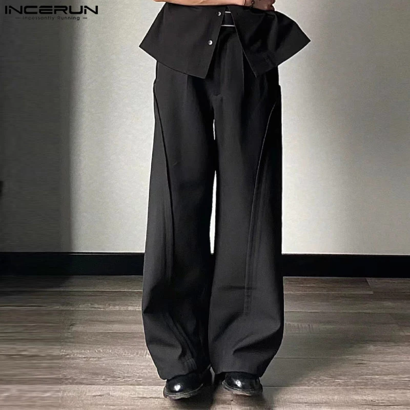 INCERUN 2024 Korean Style Stylish Pants Mens Deconstructive Arc Design Trousers Leisure Streetwear Male Hot Sale Pantalons S-5XL