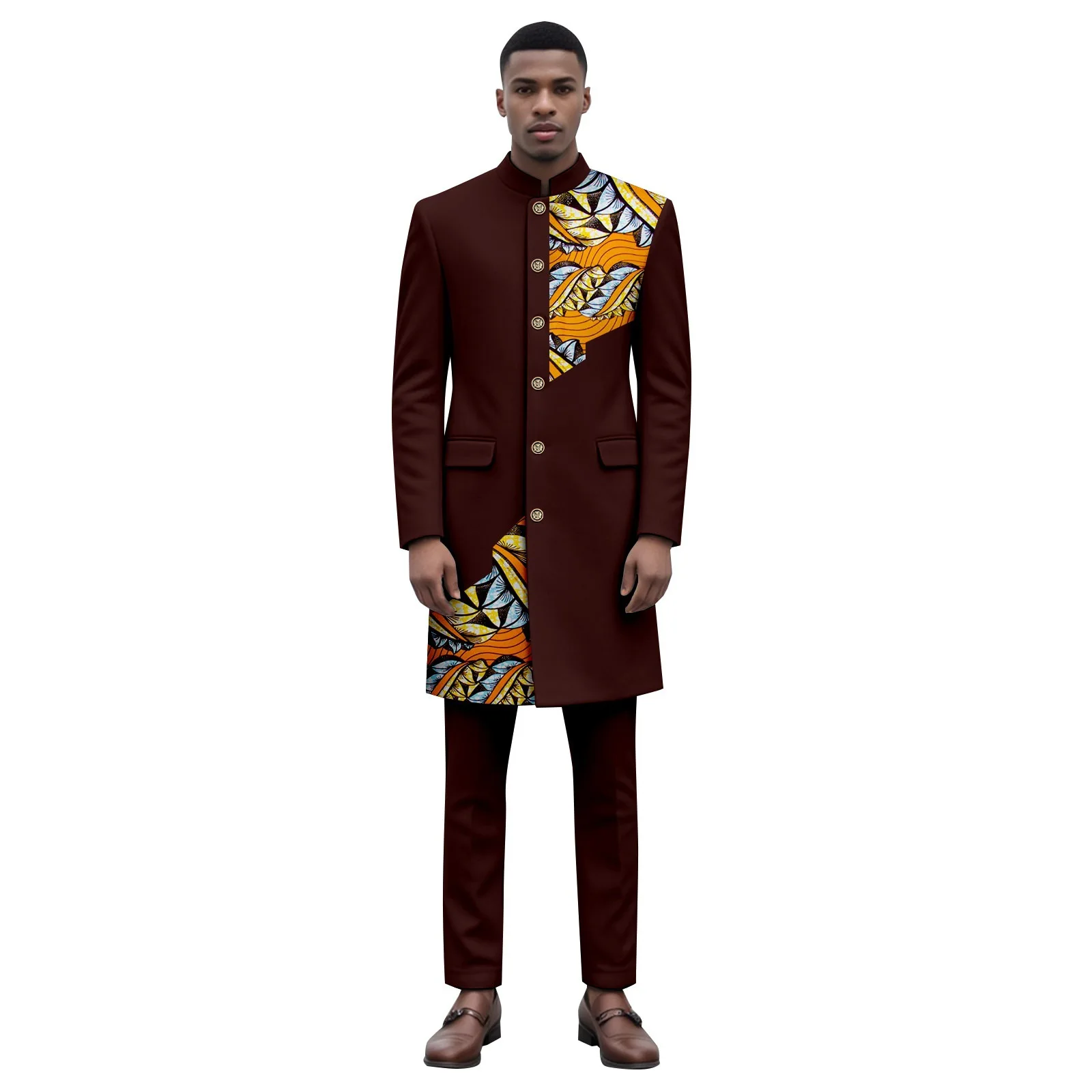 

New Trendy Casual Men's Outfit Featuring African Ethnic Style - Chain Two-piece Suit