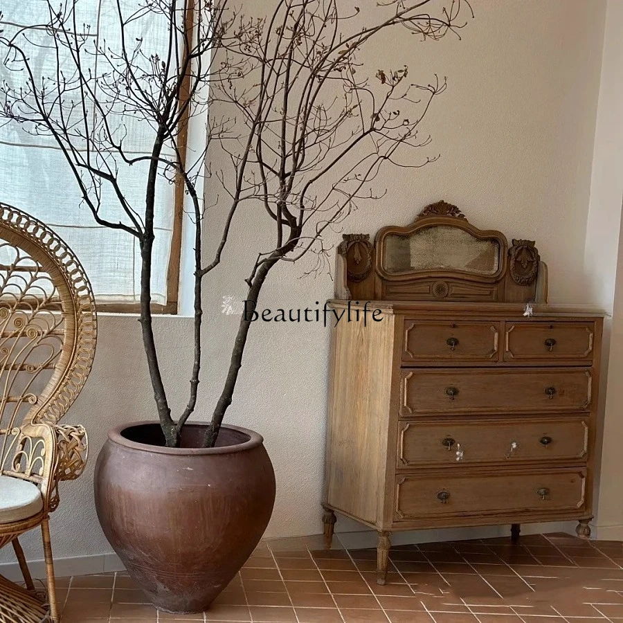 

Solid Wood Vintage French Carved Entryway Cabinet American Style Distressed Living Room Wall Decorative Cabinet