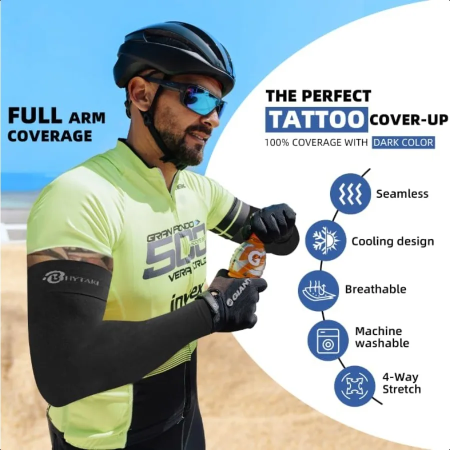 Cooling Comprion Arm Sleeves for Men WomenUPF50 UV Sun Protection Sleeves for Work Sport Tattoo Cover Up