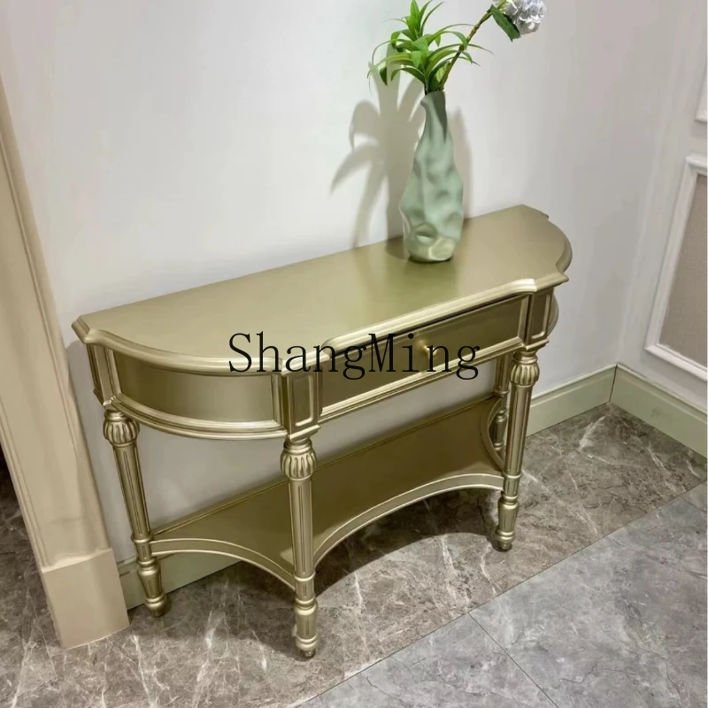 

ZYY semi-round entrance table entry corridor light luxury retro shelf solid wood entrance narrow strip table