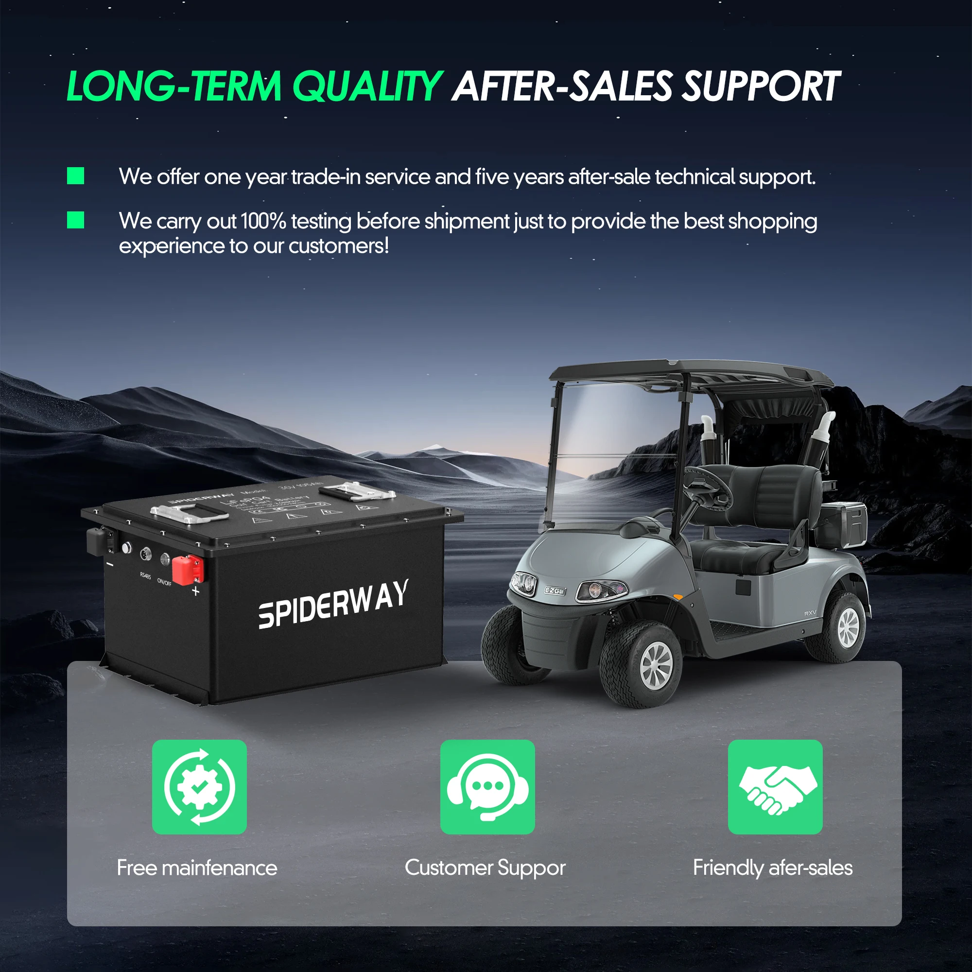 36 В (38,4) Литиевая батарея для тележки для гольфа LiFePO4, 100 Ач, с сенсорным монитором BMS 200 А, до 6000 циклов, срок службы 10 лет, низкая температура