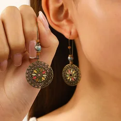 Pendientes de flores huecas bohemias Retro para mujer, joyería Vintage, accesorios étnicos, regalos, 2024