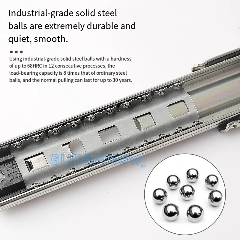 

Heavy Duty 53mm Wide Industrial Load Bearing Slide Rail,Thick Side Mount Buffered 3-Section Drawer Runner for Cabinet RV Drawer