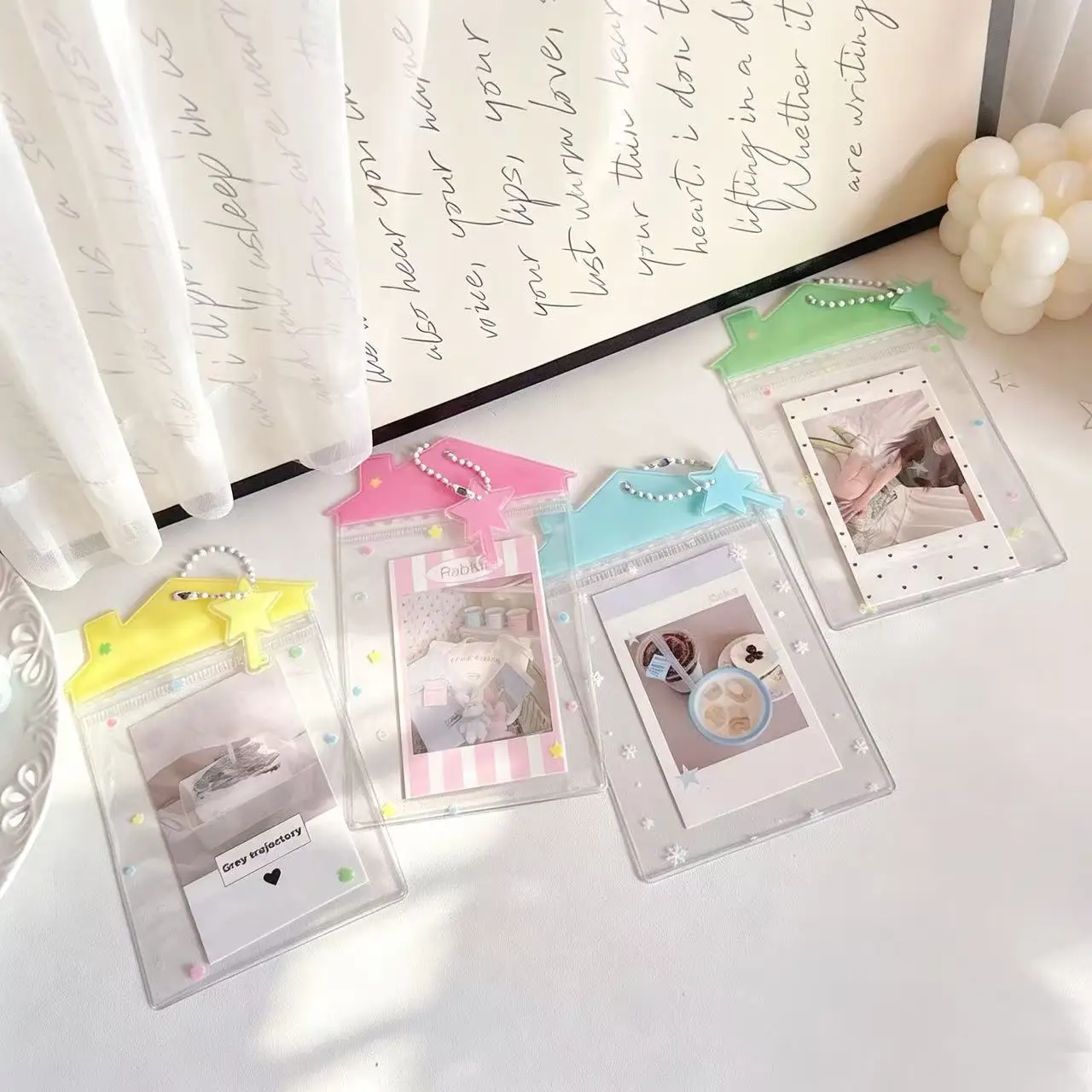 Cartoon Little House Card Holder Transparent PVC Badge Photocard Dustproof Display Pendant Plush Toy Storage Doll Bag image 5