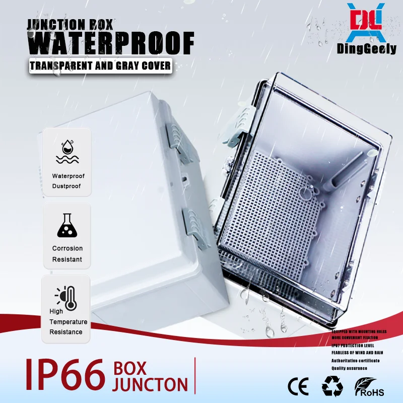 Junction Case Waterproof IP66 Gray/Transparent Electrical Enclosure Project ABS Plastic Connections Outdoor Electrical Power Box