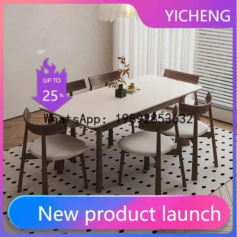 

Solid Wood Table Rectangular Rock Board Small Household White Ash Walnut Color Solid Wood Legs Italian Style Dining Table