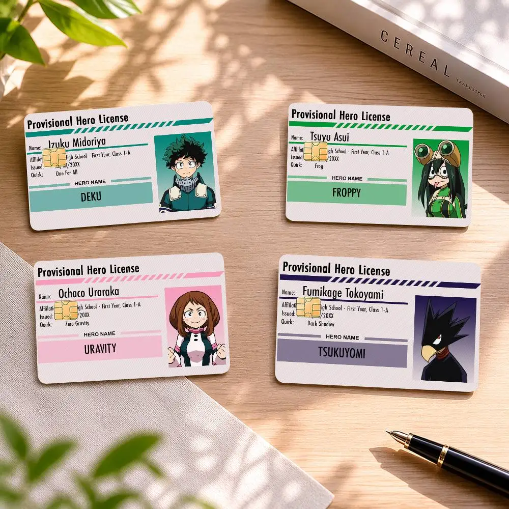 My H-Hero A-Academia License 4pcs 1Set Laser Holographic Sticker Skin Cover for Credit Bank Debit