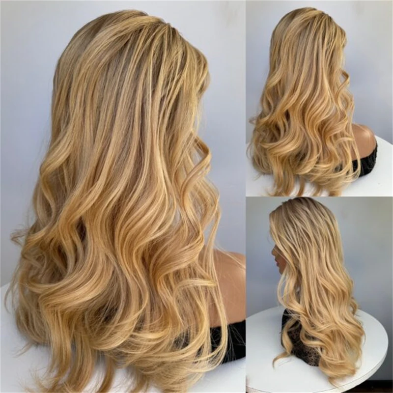 

Новый бесшовный парик 13x4 с омбре и золотистыми блонд-оттенками, синтетический, с кружевной передней частью, для женщин, готовый к ношению, с предварительно проработанной линией роста волос, 26 дюймов