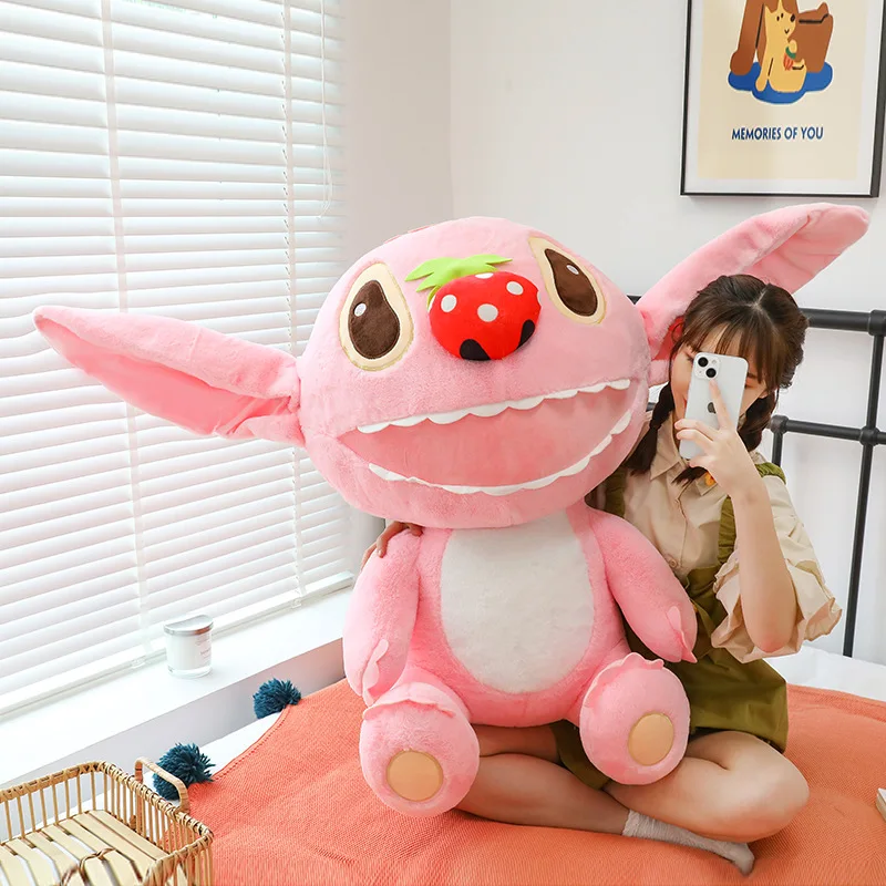 25-50cm Disney Strawberry Lilo and Stitch peluche Pink Anime Plushie Pillow Stich Dolls Soft farcito regalo di compleanno per bambini