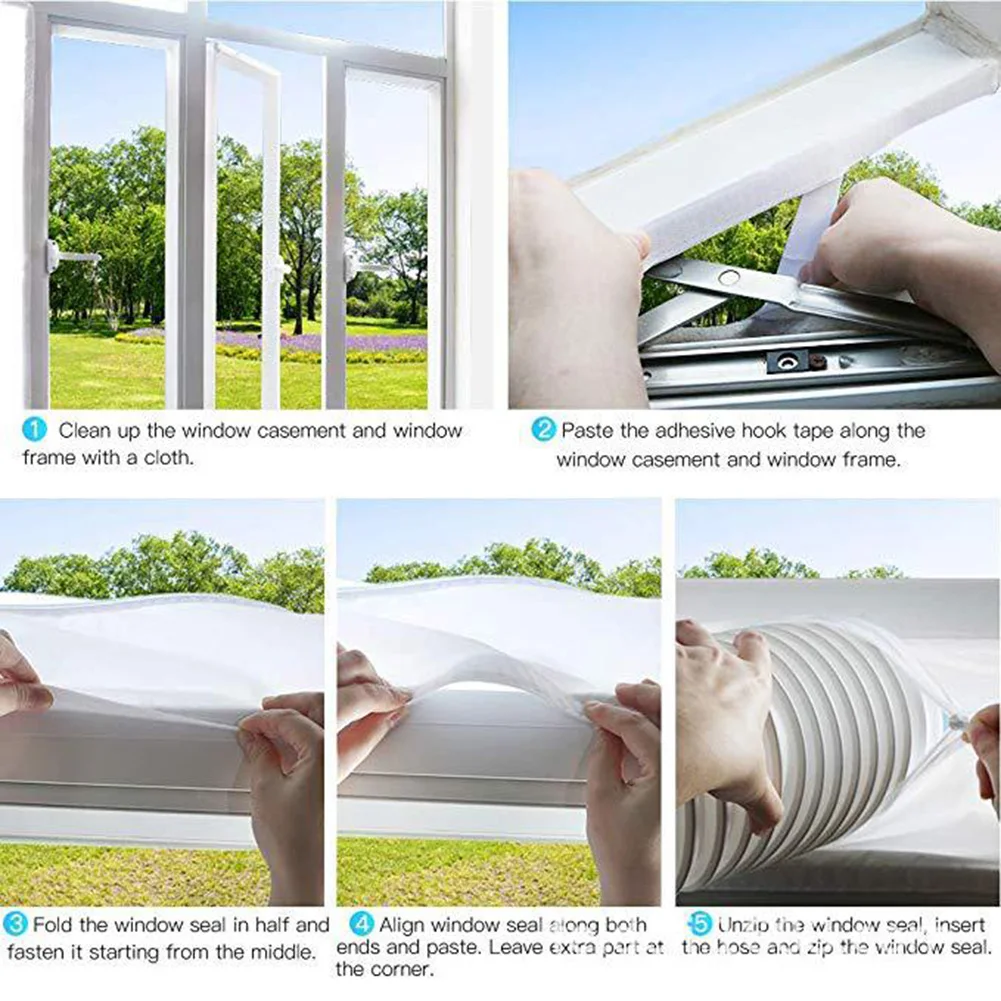 1Pcs 9.84FT White AC Window Seal With Zipper For Portable Air Conditioner And Dryer Vent Sealing Cloth